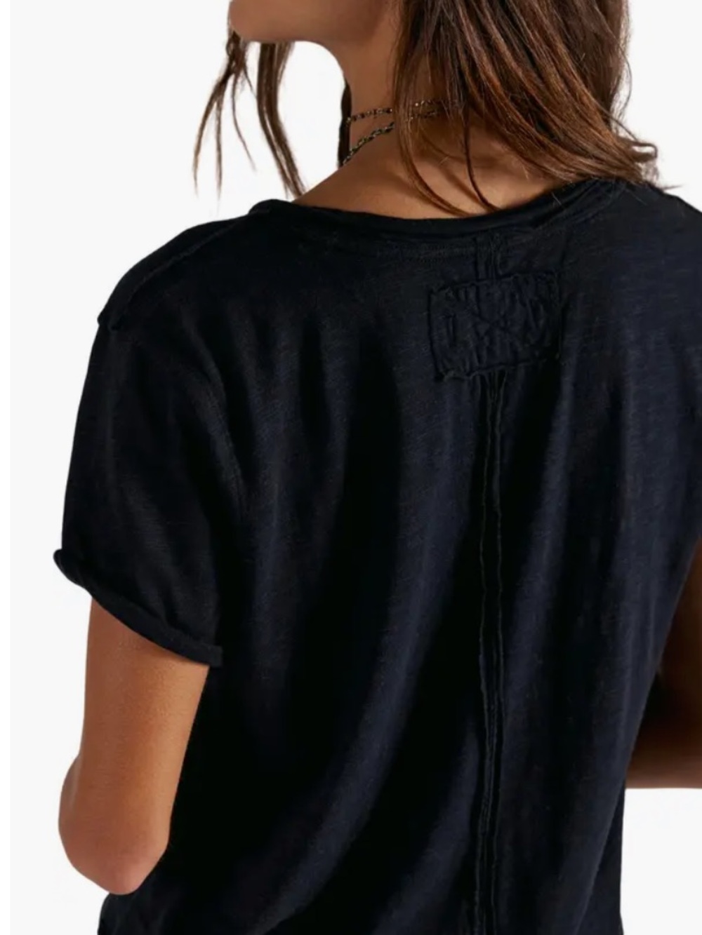 Free People Black Deep V Short Sleeve Tee Top NWT - Picture 2 of 3